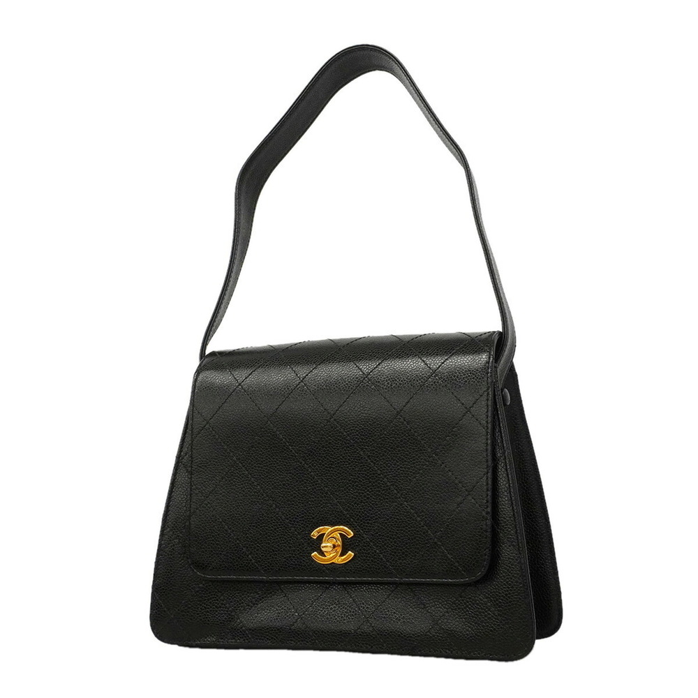 Chanel Matelassé Shoulder Bag, Caviar Leather, Black, Women's, P3443082